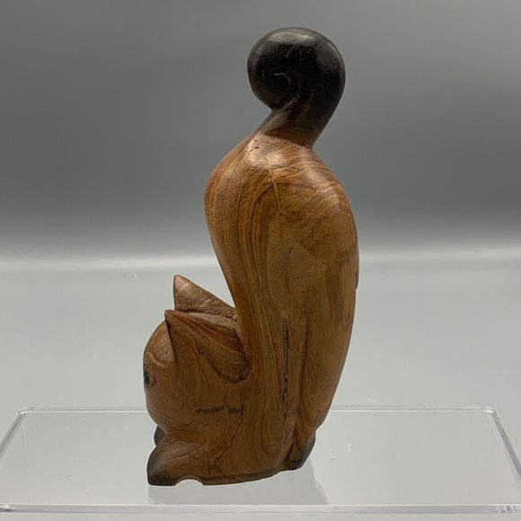 Cute Arched Back Brown Cat Hand Carved Solid Piece of Wood Halloween 6.5 in Tall - Picture 5 of 10